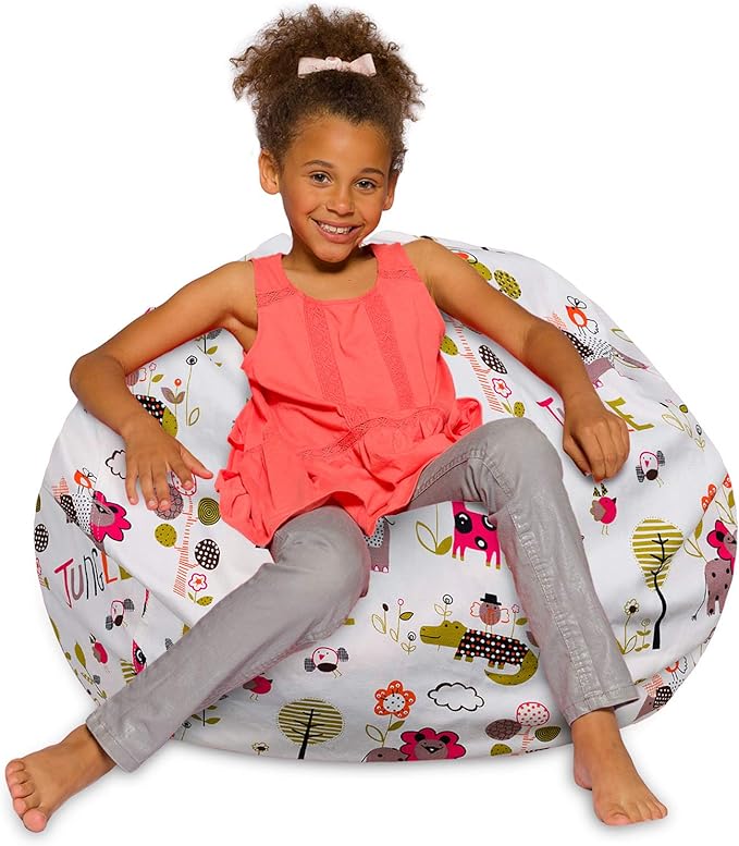 Posh Beanbags Bean Bag Chair, Large-38in, Canvas Jungle Animals on White