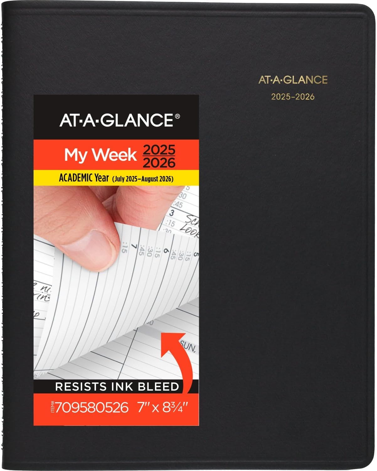 AT-A-GLANCE Planner 2026-2027 Weekly Academic 14-Month July-August, Quarter-Hourly Appointment Book, 7" x 8-3/4", Black (7095805)