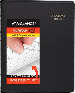 AT-A-GLANCE Planner 2025-2026 Academic, Weekly, Quarter-Hourly Appointment Book, 7" x 8-3/4", Medium, Flexible Cover, Black (7095805)