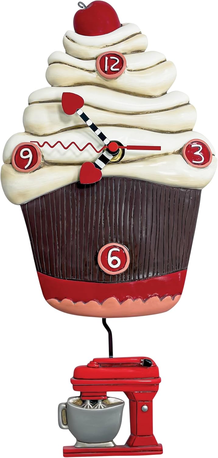 Allen Designs Enesco Frosting Please Cupcake with Mixer Sculpted Pendulum Wall Clock, 14.5 Inch, Multicolor