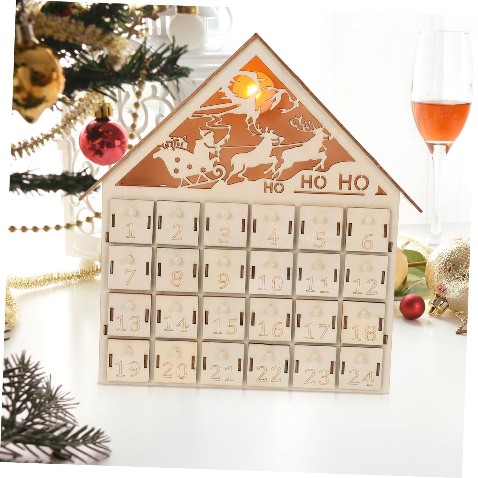 Alipis Calendario de Adviento Navideño de Madera con LED Iluminado Reutilizables para Regresiva Navidad Decoración Rústica para Mesa y Repisa