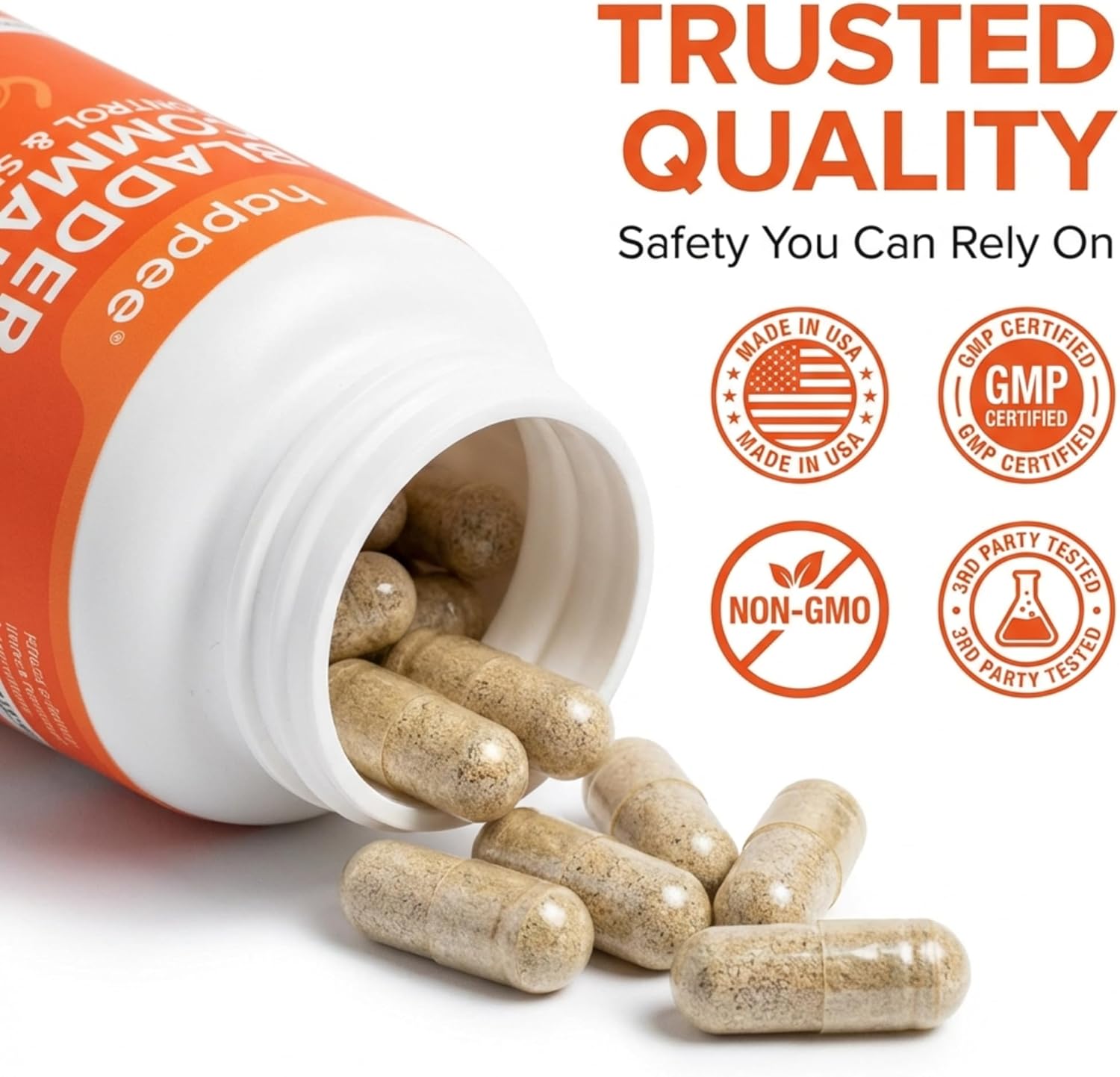 Happee Bladder Control Supplement for Women & Men - 120 Capsules with Pumpkin Seed Extract, Soy Germ Extract, Saw Palmetto & Cranberry | 4-in-1 Bladder Support for Urinary Frequency, Leaks & Urgency