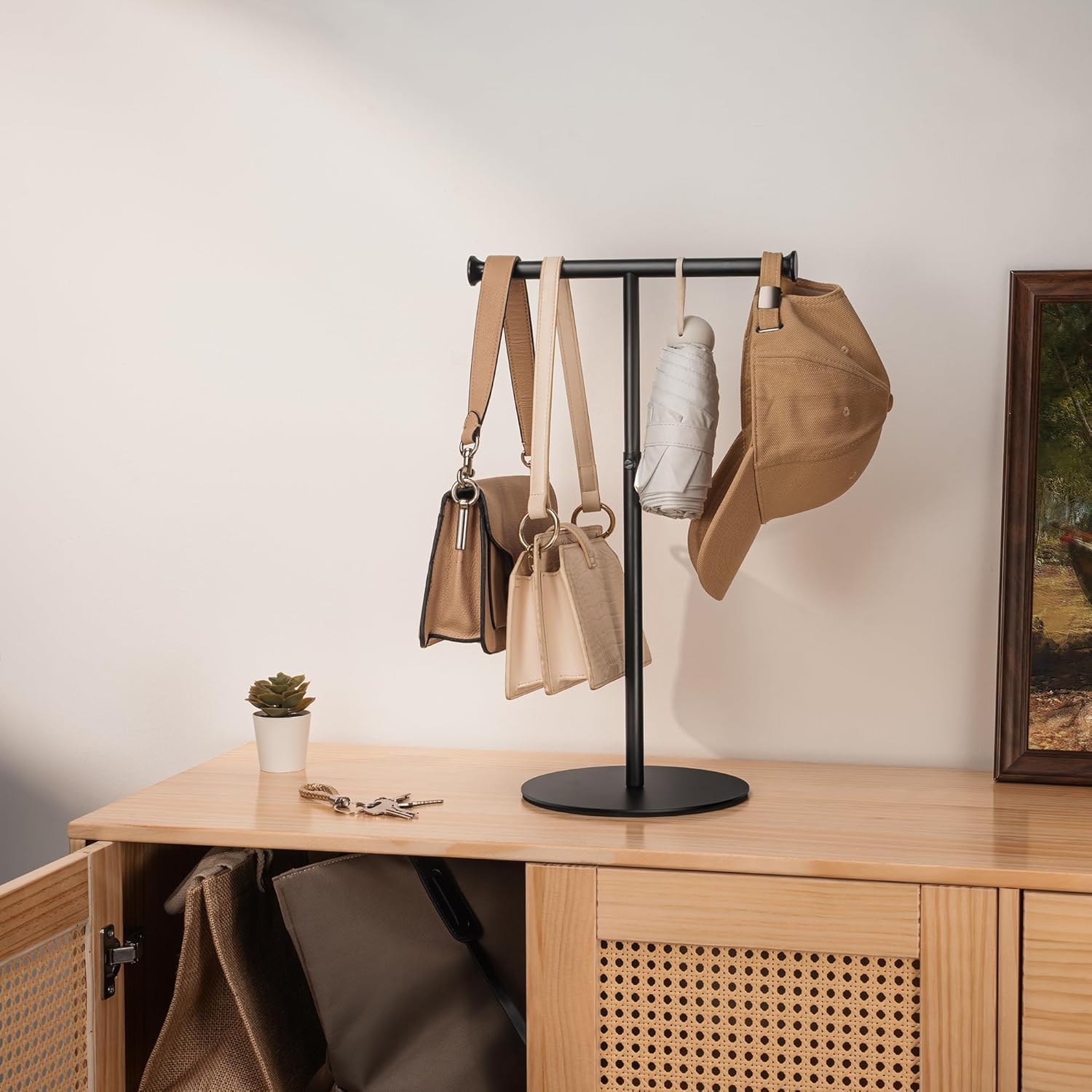 niffgaff 2 Pack T Bar Purse Display Stand Tabletop: Adjustable Height Handbag Holder, Countertop Hanging Rack for Long Necklace Scarf Lanyard, Black - Image 6