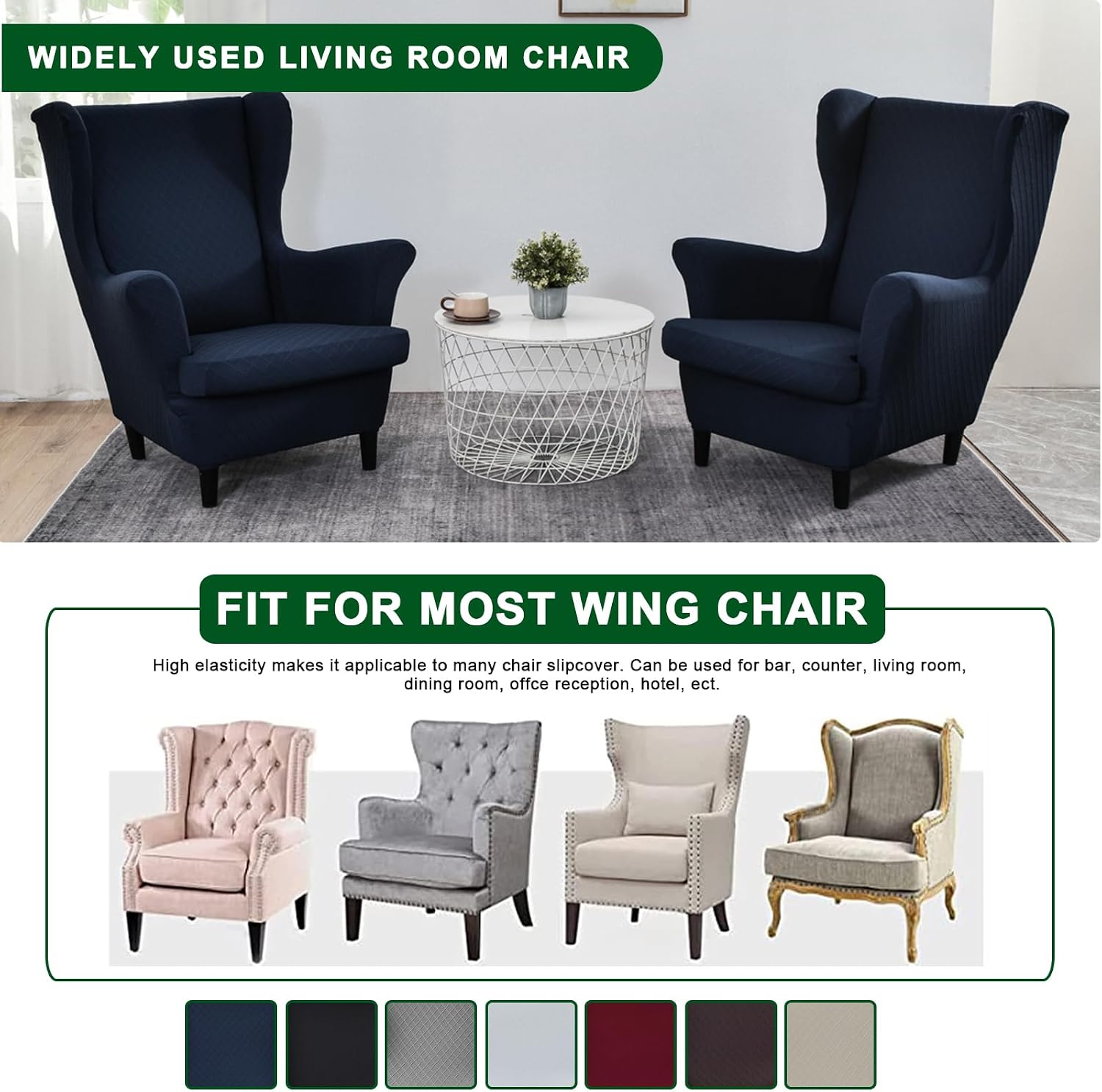 CRFATOP 2 Piece Stretch Wingback Chair Cover Printed Wing Chair Slipcovers Spandex Fabric Wingback Armchair Covers with Elastic Bottom for Living Room Bedroom Wingback Chair,C38
