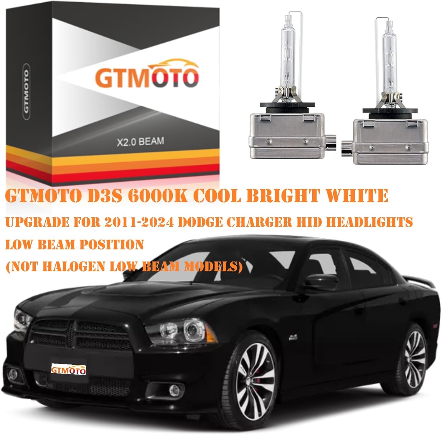 for Dodge Charger Headlight 2011 2012 2013 2014 2015 2016 2017 2018 2019-2023 with D3S Xenon HID Bulb Only, RT SRT 392 Scat Pack GT SXT V8 OE 35W Headlamp, 6000K Cool White Lights, 2-Pack