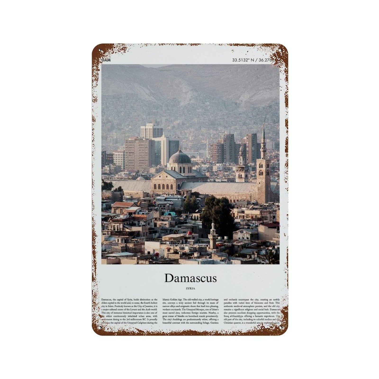 xiaoxiaoshen Damascus Syria City Scenery Wall Decor Art Metal Tin Poster Modern Home Decor Art Home Bar Shop Decorations Vintage Sign 30x20cm