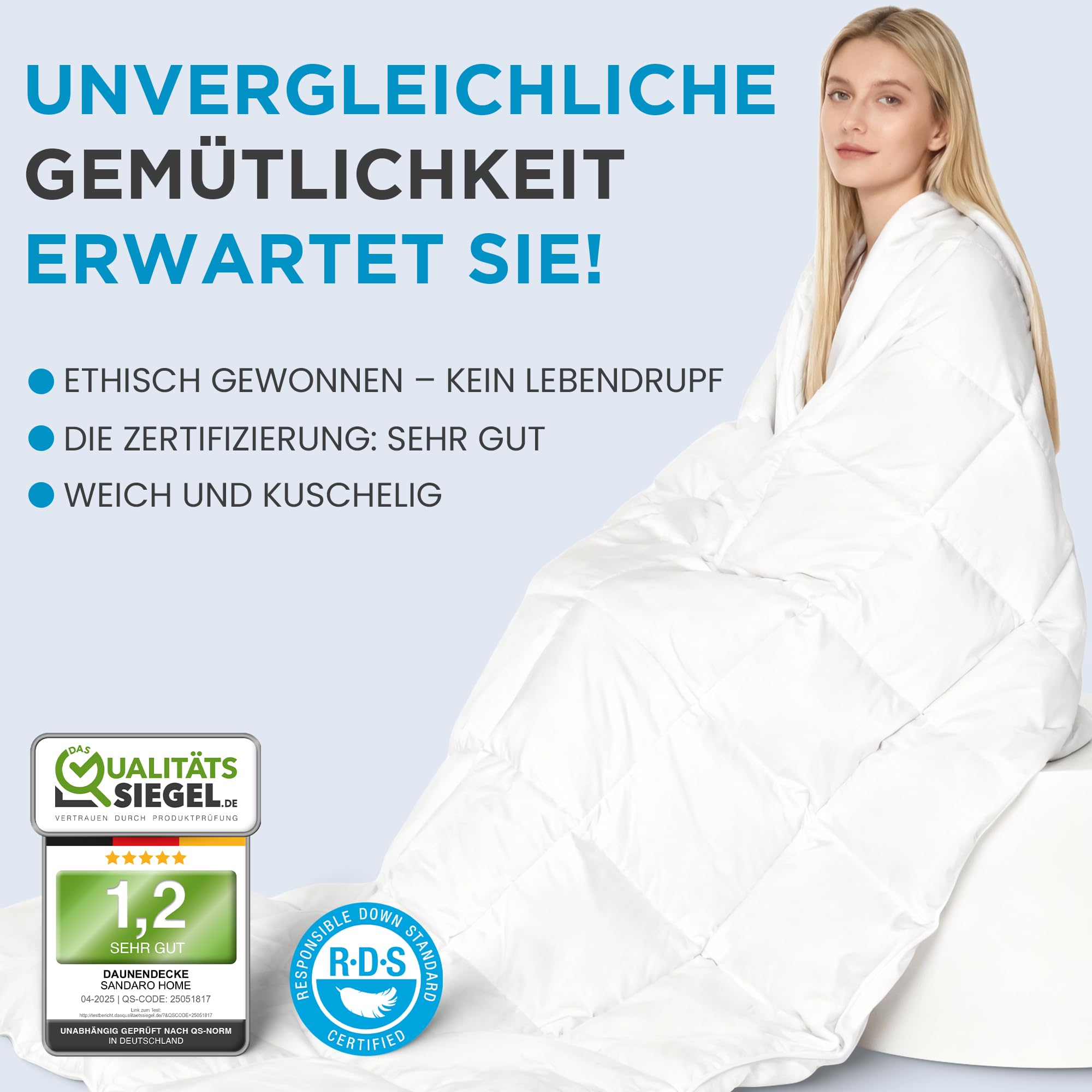 Bettdecke 155x220 | Medium Daunendecke, Ganzjahresdecke 155x220 | Bequeme Duvet| RDS Zertifiziert für Tierwohl, Allergiker | Ganzjahresdecke aus Reiner Baumwolle | 1400g & 100% Natur