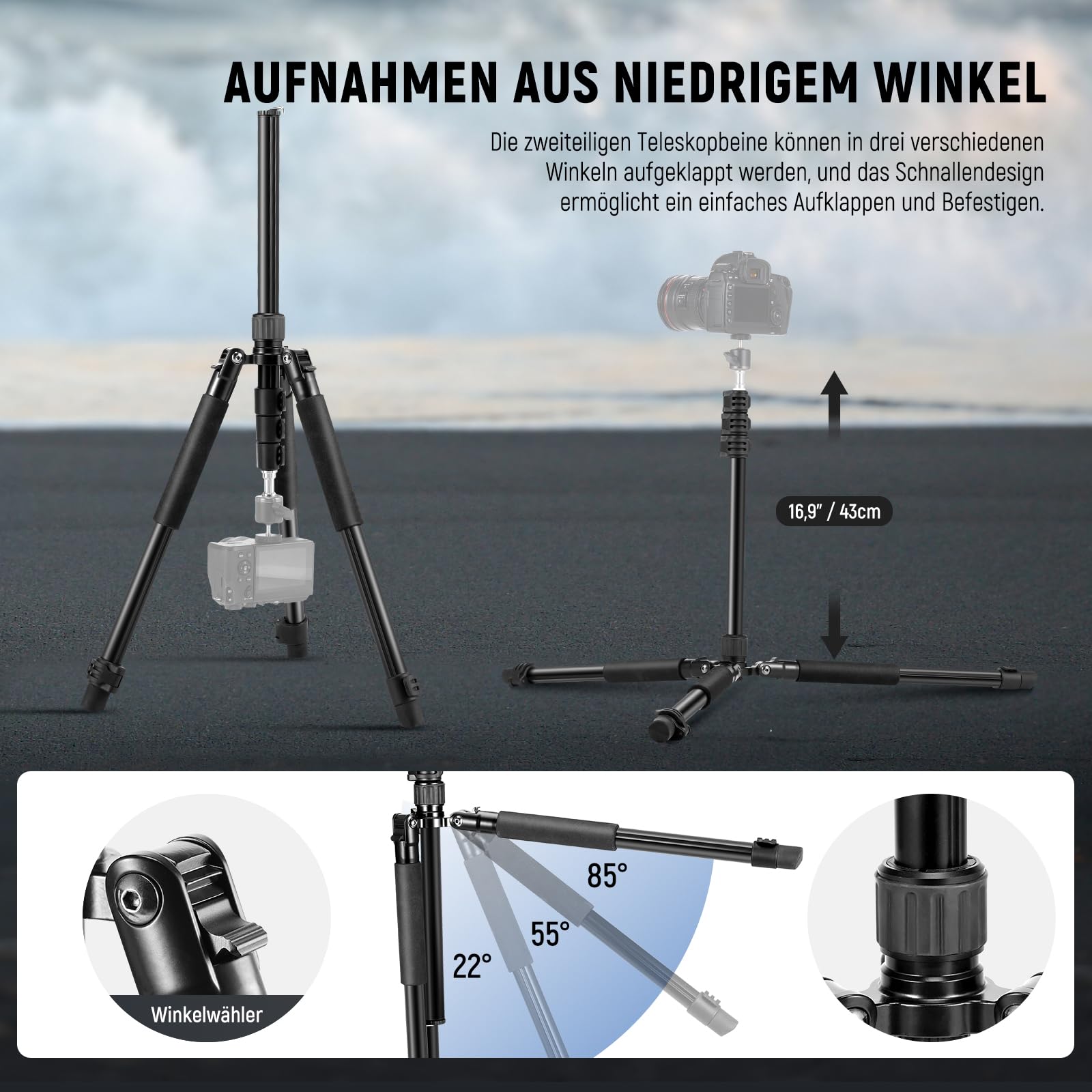 NEEWER Fotografie Lichtstativ, 47–195cm (1,5–6,4 ft) Aluminium-Stativ mit umkehrbarer Studiobeleuchtung, Smartphone Videostativ mit 1/4" Schraube für Blitzlichtkamera Softbox, 2kg Tragkraft, ST195