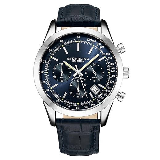 Stuhrling Original Relógio social masculino cronógrafo mostrador analógico com data - taquímetro 24 horas submostrador masculino pulseira de couro - relógios para homens Rialto Collection