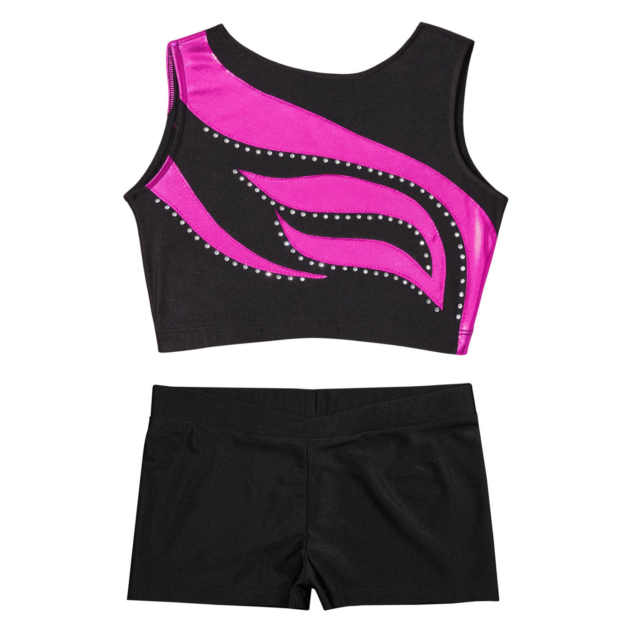 Freebily Tuta Ginnastica Artistica Bambina Crop Top Canottiera Stringer Ragazza Pantaloncini Vita Bassa Elastica Leggins Corti Sportivi Fitness Completo Danza Moderna