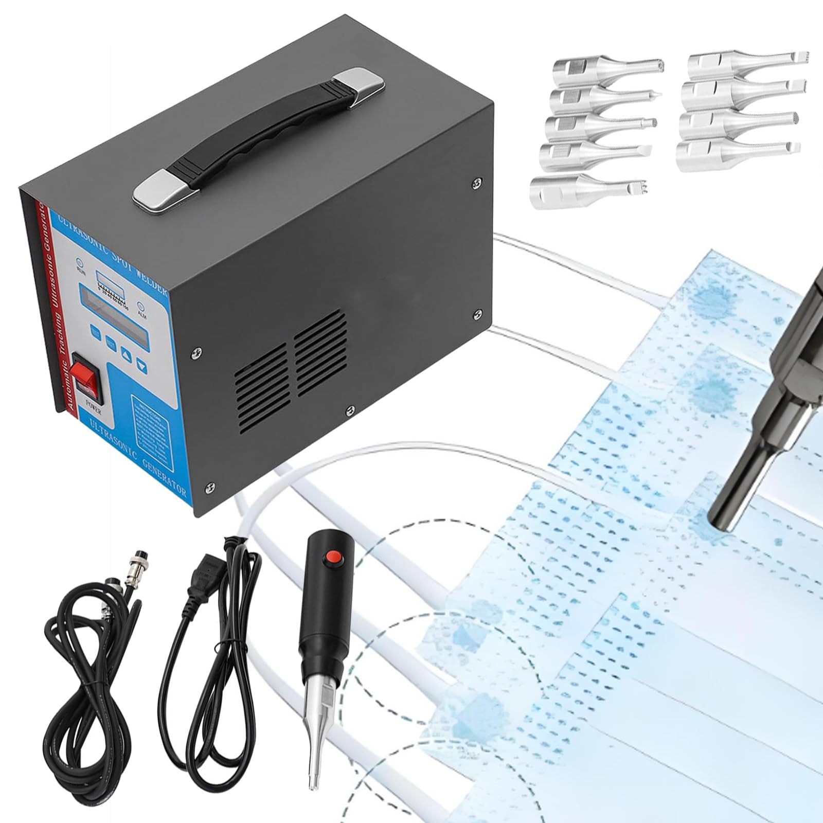 Machine portative de soudage par points en plastique à haute fréquence, soudeuse plastique par ultrasons 700W 28KHz avec 10 têtes de soudage, for ABS/PP/PE
