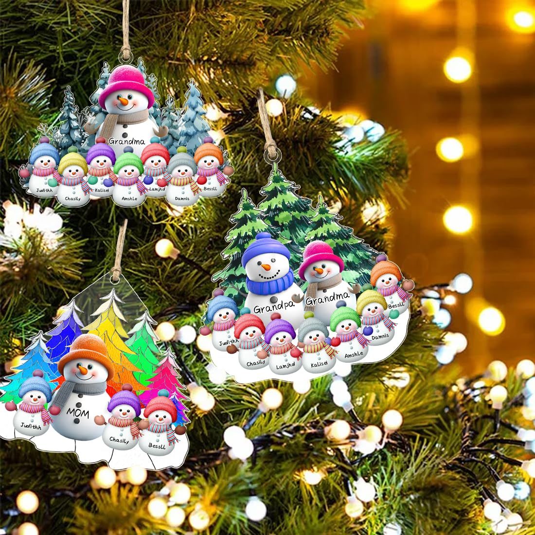 À Mamie Et Papi Décoration Sapin Noël Acrylique Bonhomme De Neige 1-10 Prénoms Personnalisés Cadeau Pour Famille | – FR
