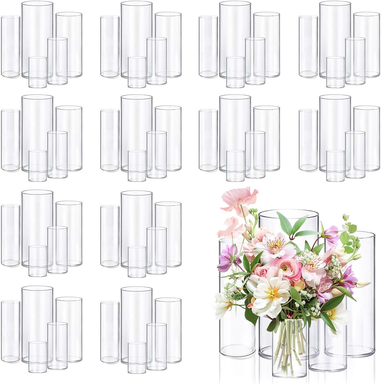 60pcs Glass Vase Cylinder Vases for Centerpieces Small Flower Glass Vases Home Decor Centerpiece Table Clear Flower Vase Decorations for Wedding?Holiday 4,6,7.5,8,10 Inch Tall Clear 60Pack-4+6+7.5+8+10Inches