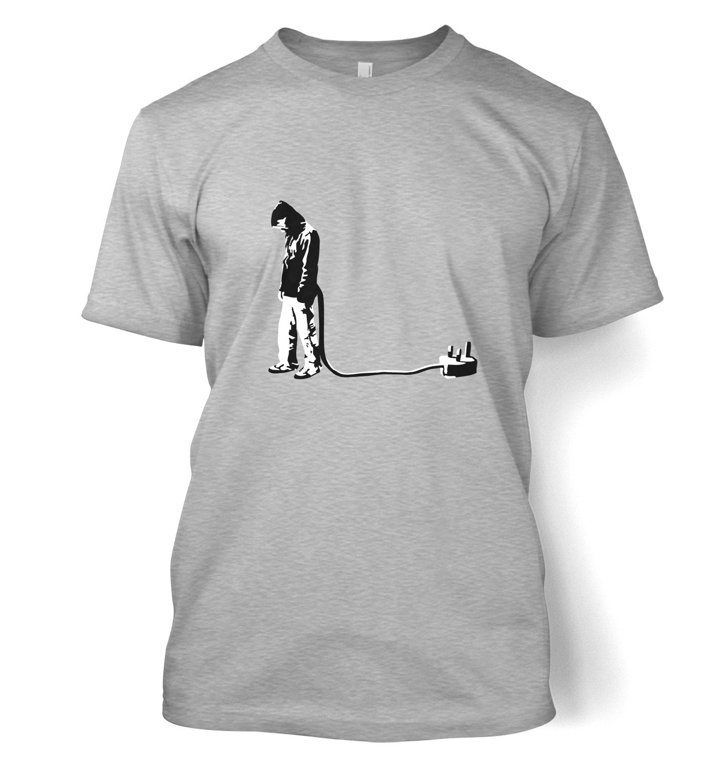 Banksy By Big Mouth Men's Sport Grey Banksy Man Plug T-Shirt - Medium (38/40")