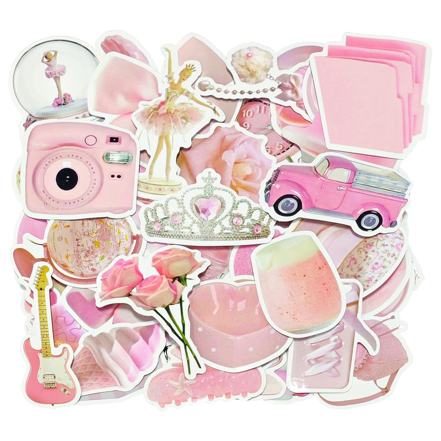 Plldvefd Girls Pink 100 Themed Stickers, Cute Sweet Stickers, Stickers For Scrapbooking, Water Bottles, Notebooks.