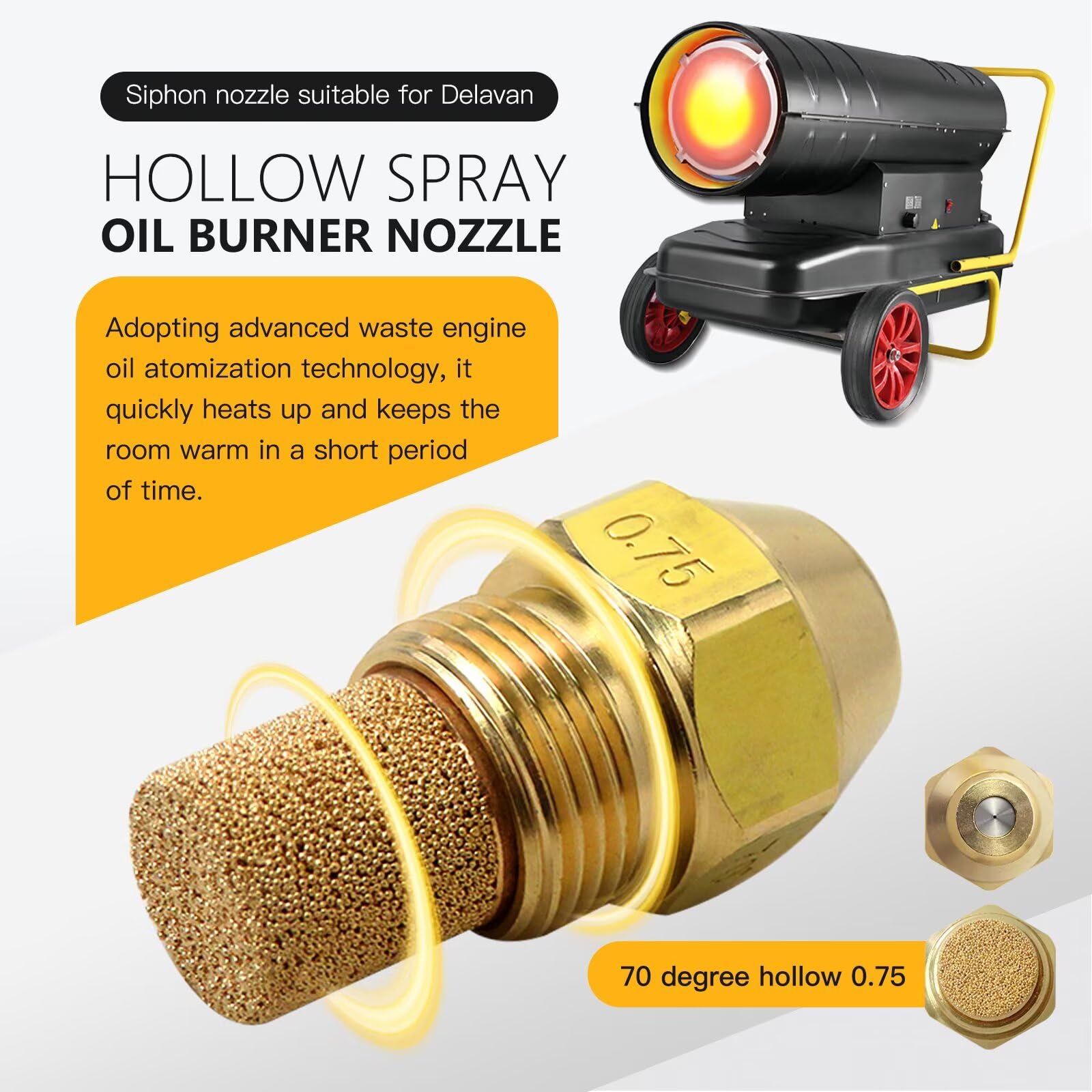 New Version Brass 75 GPH 70 Degree Hollow Oil Nozzle for D-elavan