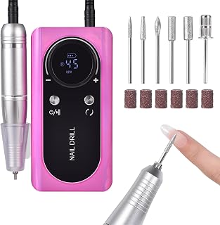 Portable Nail Drill 45000 RPM Professional Cordless Rechargeable Electric Nail File for Removing Polishing Acrylic Gel Nails with 6 Drill Bits & Sanding Bands, Nail Salon Home Use, Purple