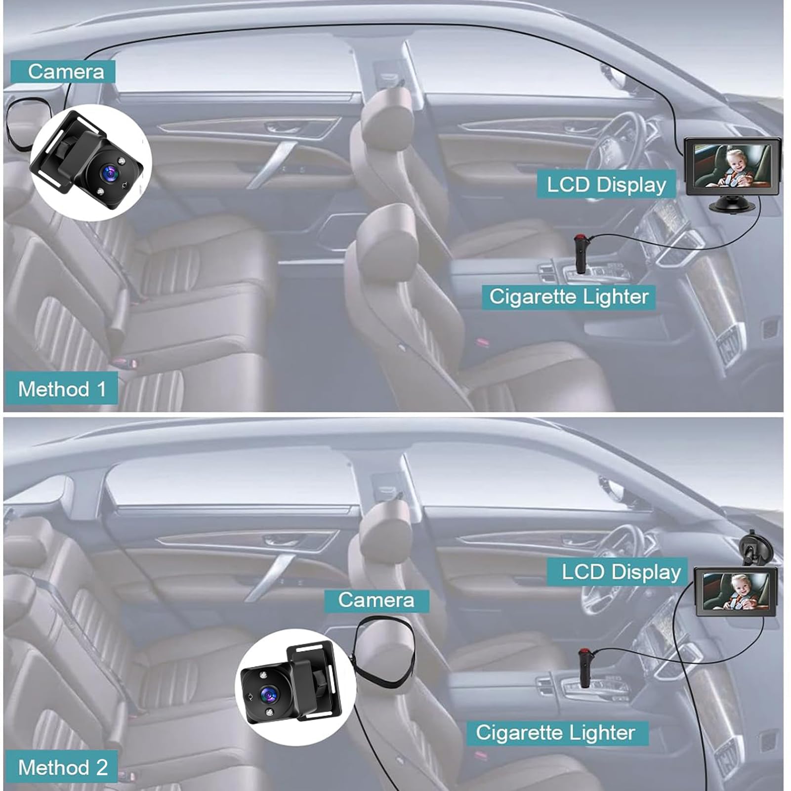 Cámara para automóvil de bebé con pantalla IPS de 7 pulgadas - Espejo doble de asiento trasero 1080P para vehículo - Vista gran angular de 150 grados con visión nocturna por