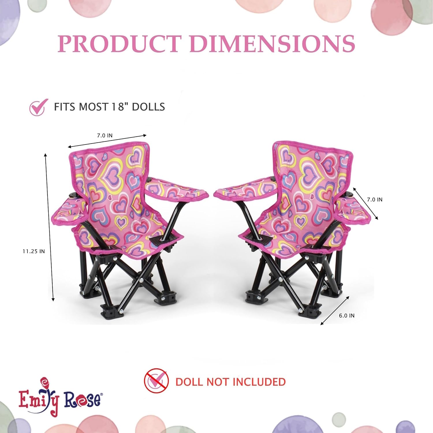 Emily Rose 18 Inch Doll Pink Folding Camping Sports Camp Beach 2 Chair Toy Set with Carry Storage Case | Furniture & Accessories Fits 14 - 19 Inch Dolls | USA Business