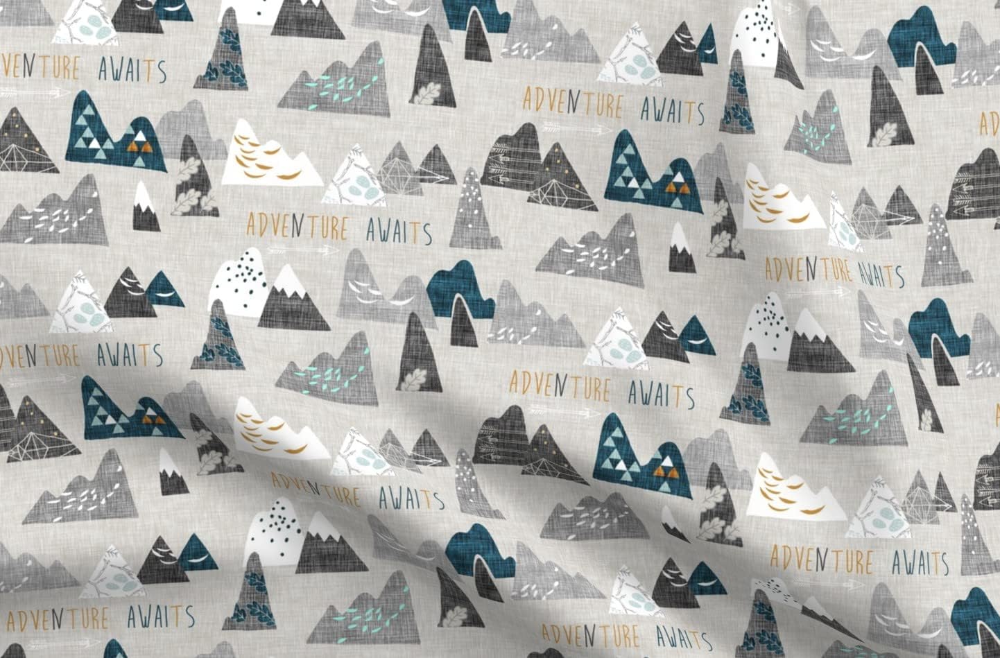 Spoonflower Fabric - Adventure Regular Gray Teal Mountain Woodland Tree Printed on Upholstery Velvet Fabric Fat Quarter - Upholstery Home Decor Bottomweight Apparel