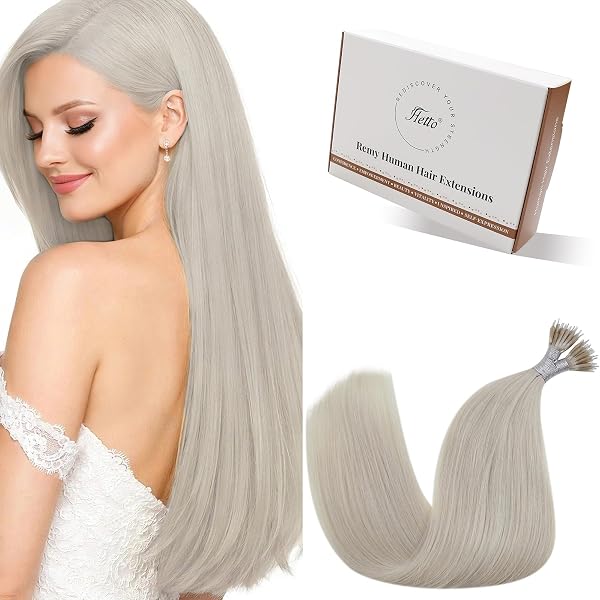 Hetto Nano Hair Extensions Real Human Hair Blonde - Invisible Nano Rings Hair Extension, Platinum Blonde Nano Beads Remy Hair Straight Fashion Styling for Party 50 strands 50 g 14 Inch #60 - 1