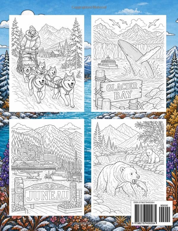 Alaska Coloring Book for Adults and Kids: USA Travel Souvenir & Juneau Gift, United States Animals Vacation Coloring Pages image 3