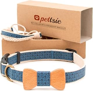 Pettsie Hundehalsband mit Fliege und Freundschaftsarmband, M, Blau