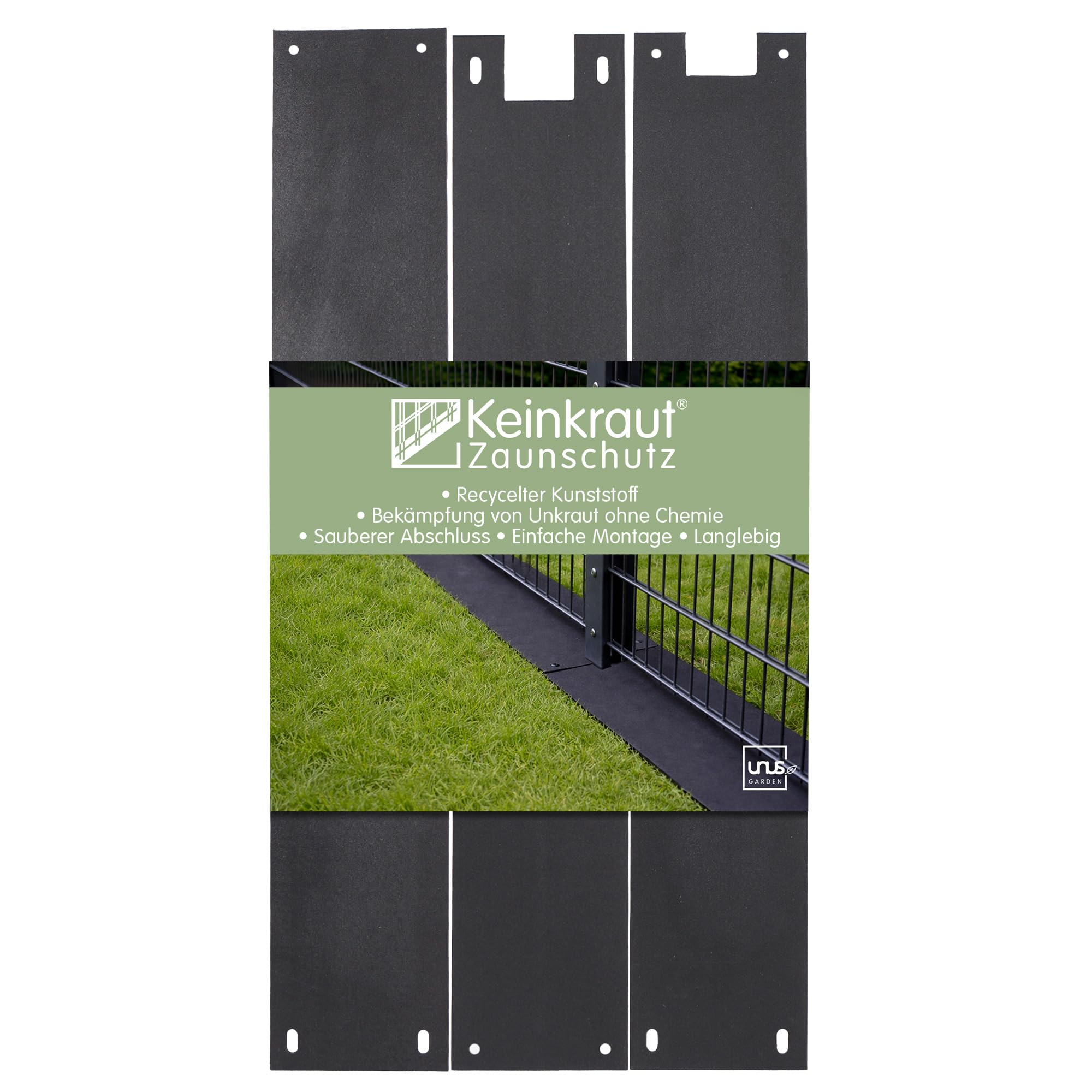 UNUS Keinkraut Protection contre les mauvaises herbes en plastique recyclé pour le coin de clôture S3 Noir