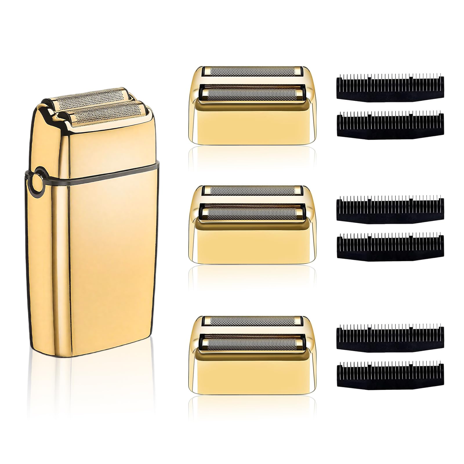 Cuchilla de repuesto para maquinilla de afeitar compatible con BaBylsPRO Double FXFS2 - Foil metálica (Oro, pack de 3 unidades)