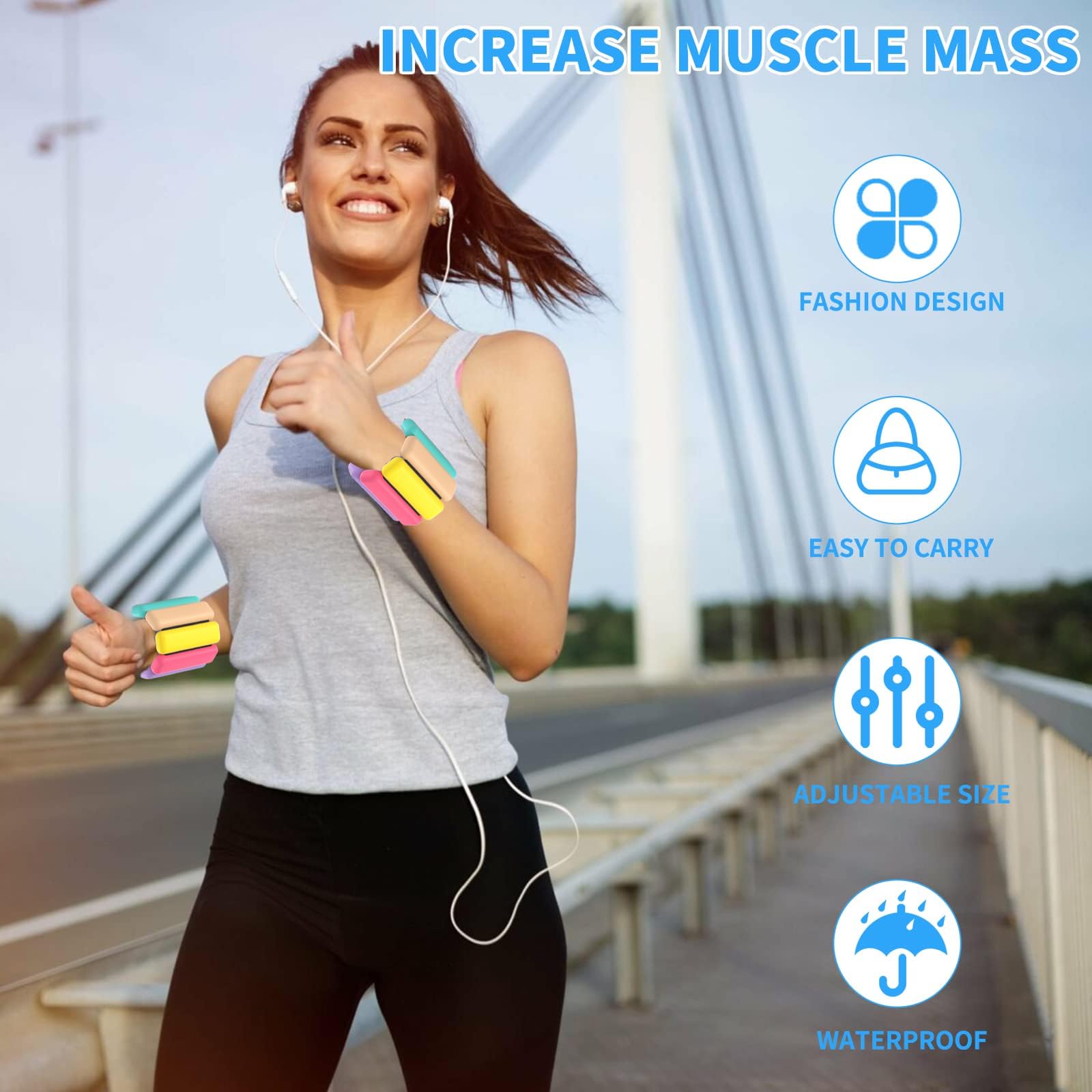 Set De 2 Poids Ajustables Pour Poignets Et Chevilles – Idéal Pour Fitness, Marche, Yoga, Running – Poids Réglable Jusqu’à 240 G Par Bracelet – Silicone Doux Et Velcro Ajustable