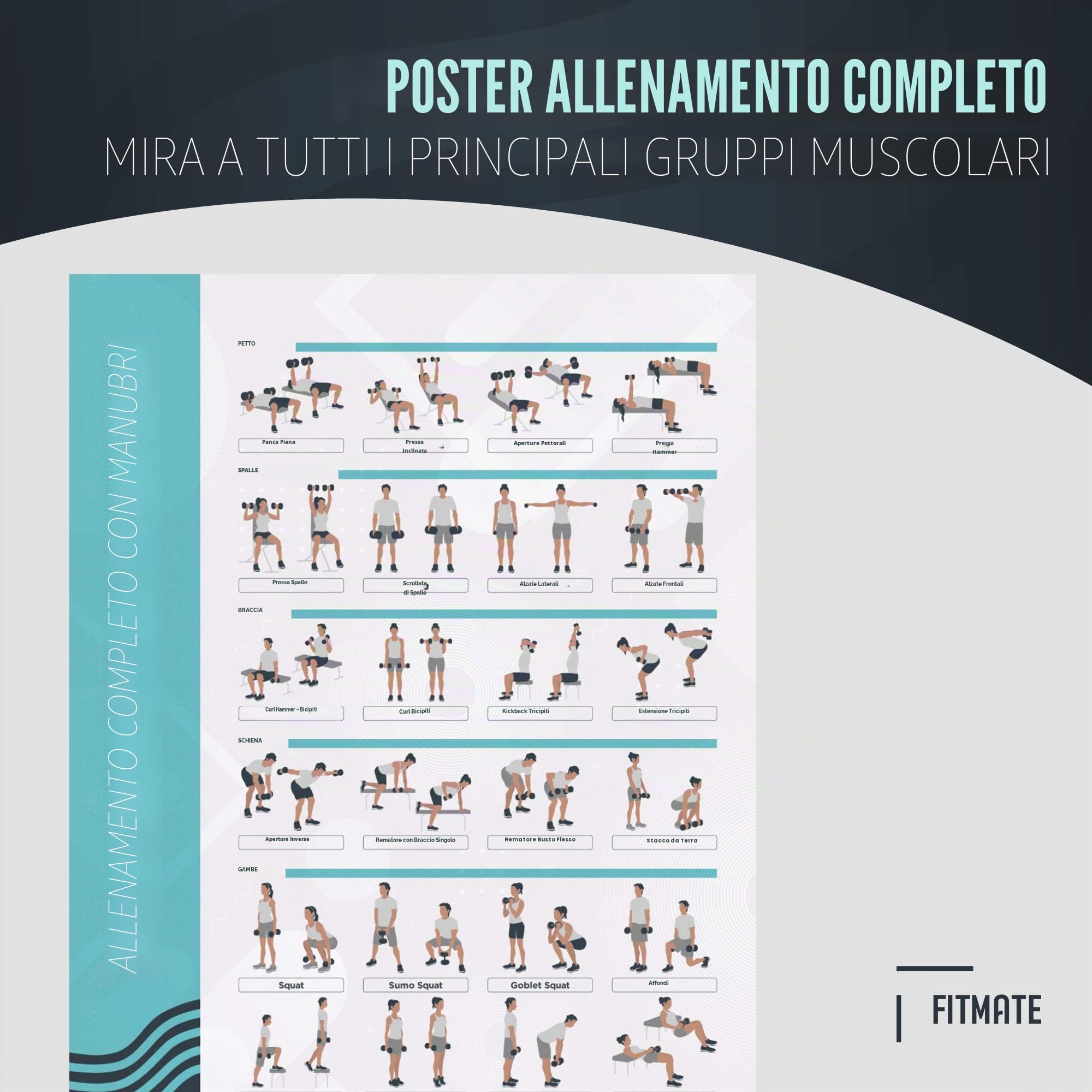 FitMate Poster per esercizi con manubri e pesi gratuiti 42 x 63 cm decorazione palestra casa