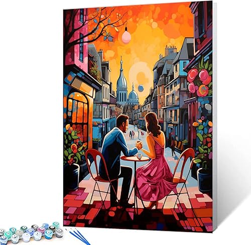 Miniatura 9 de Graffitic Lively Street Paint by Number Gentleman DIY Kit de pintura acrílica para niños y adultos principiantes, edificio colorido, pintura en