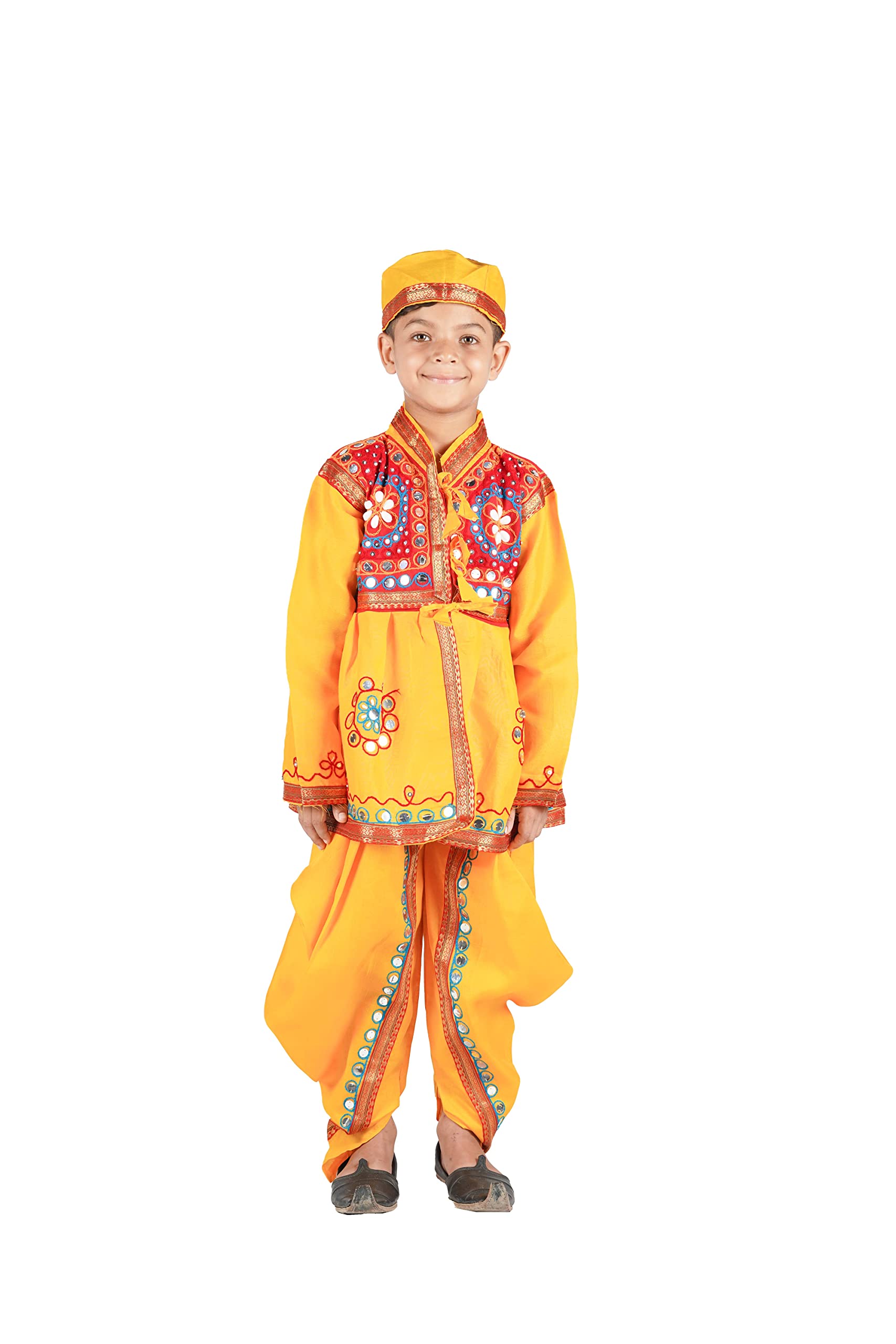 ITSMYCOSTUME Gujarati Kedia Garba Dress for Boys Dhoti,Angrakha & Cap Set Kids Indian State Folk Dance Dress Yellow (B0BG2CBPKX) Amazon Price History, Amazon Price Tracker