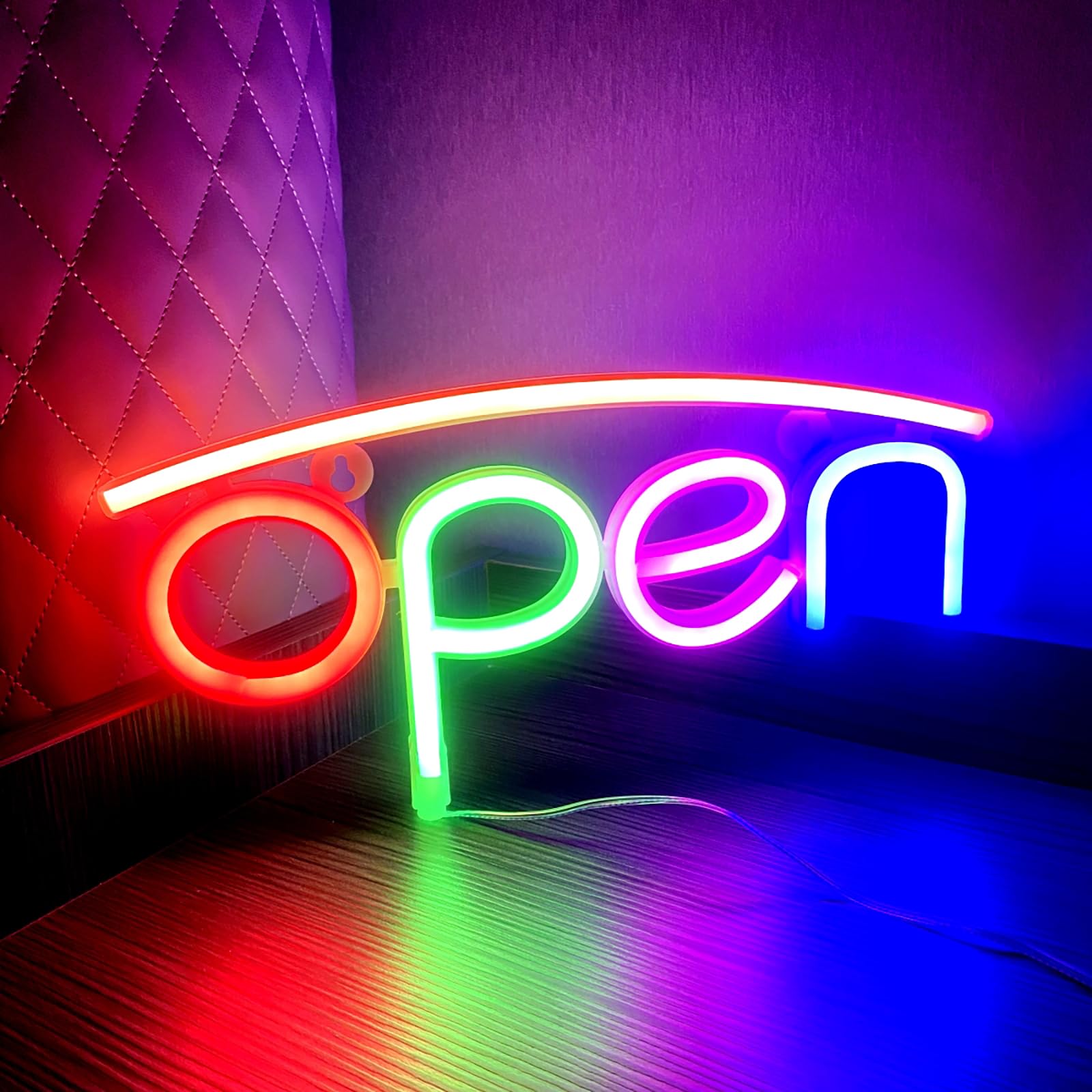 HFHungkeong OPEN Neon Sign LED Night Light for Restauraut Bar Salon Hotel Store Movie Theatre Cafe Club Bank Wall Window Decoration USB Powered(Upper Coral Pink and Lower Red-Green-Pink-Blue) — image 1