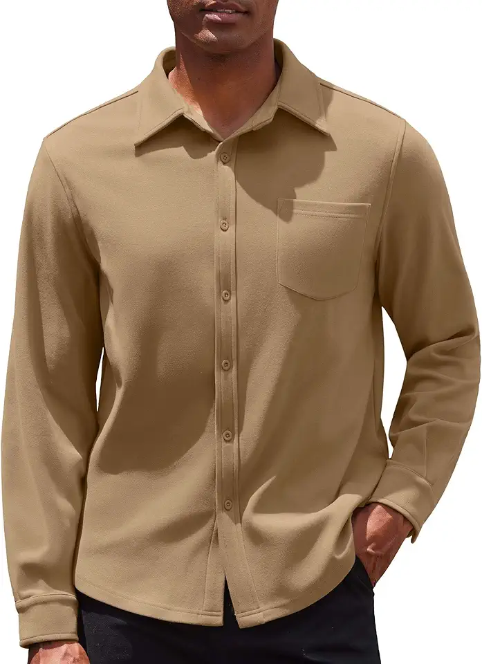 COOFANDY Men's Long Sleeve Button Down Shirt Casual Lightweight Shacket Spring Fall Shirt Jacket Overshirt with Pockets