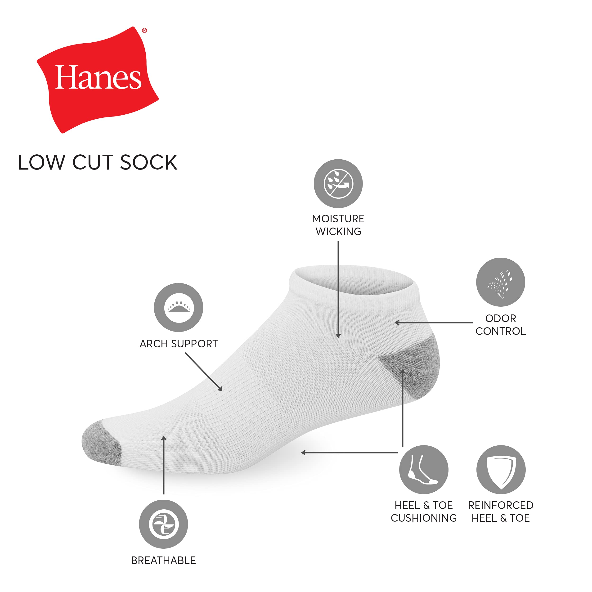 Hanes LTAC14 Mężczyźni Hanes X-temp Herrensocken, Leicht, Niedrig Geschnitten Und Ohne Show, 12er-pack (12 w zestawie)