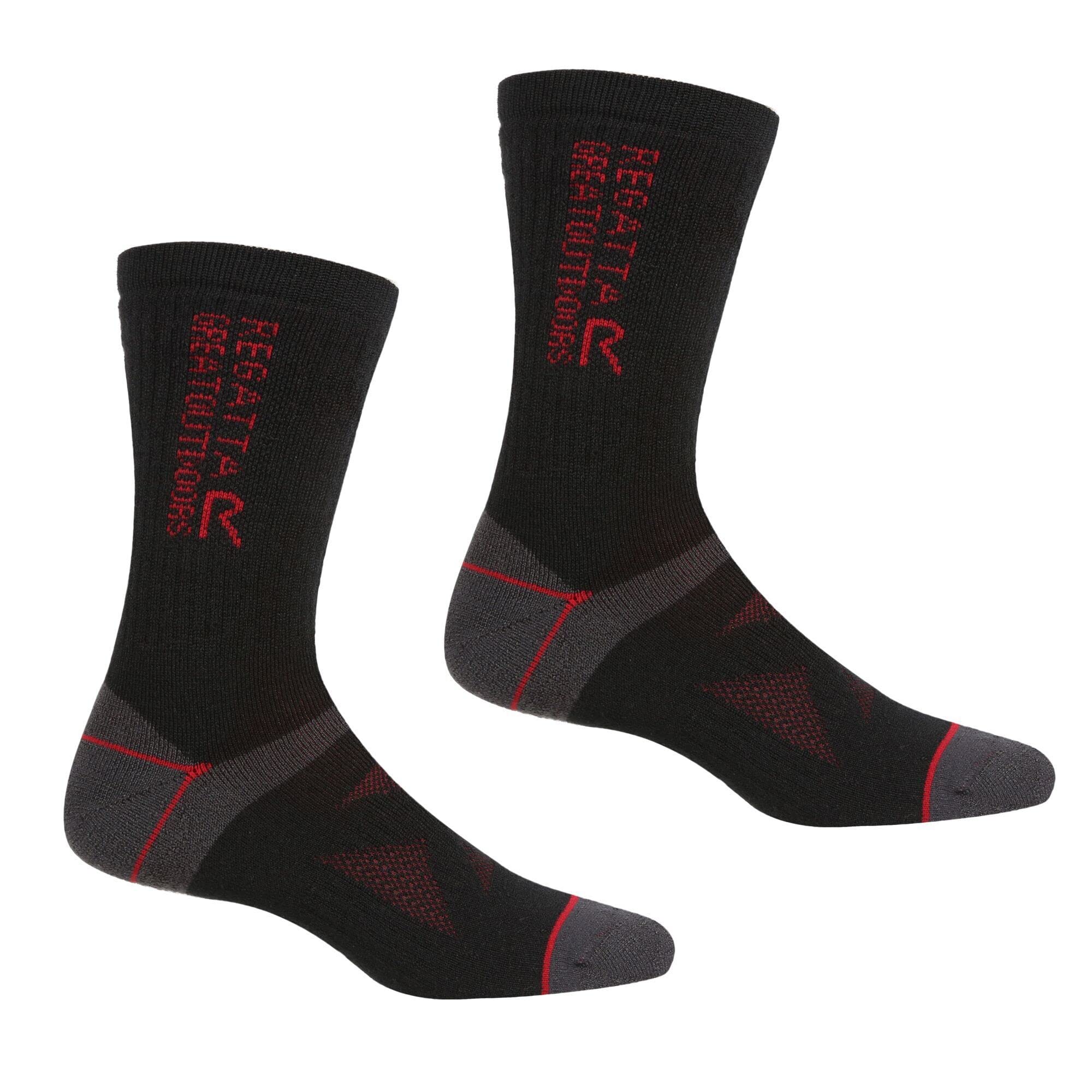 Regatta 2 Pack Wool Hiker Sock - Black UK Size 9-12