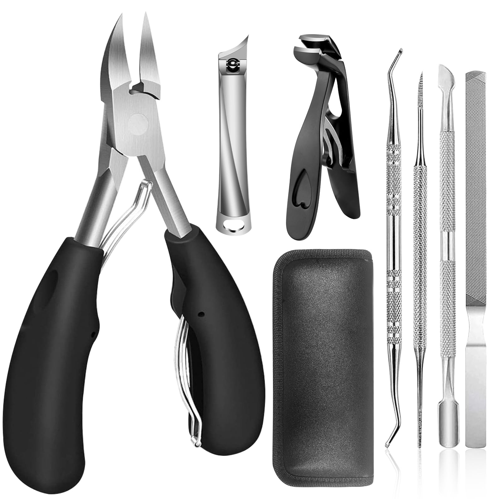 Souvik Set di forbici per unghie, tagliaunghie per incarnite, unghie spesse con apertura ampia, tagliaunghie affilate, tagliaunghie, tagliaunghie con custodia, 7 pezzi