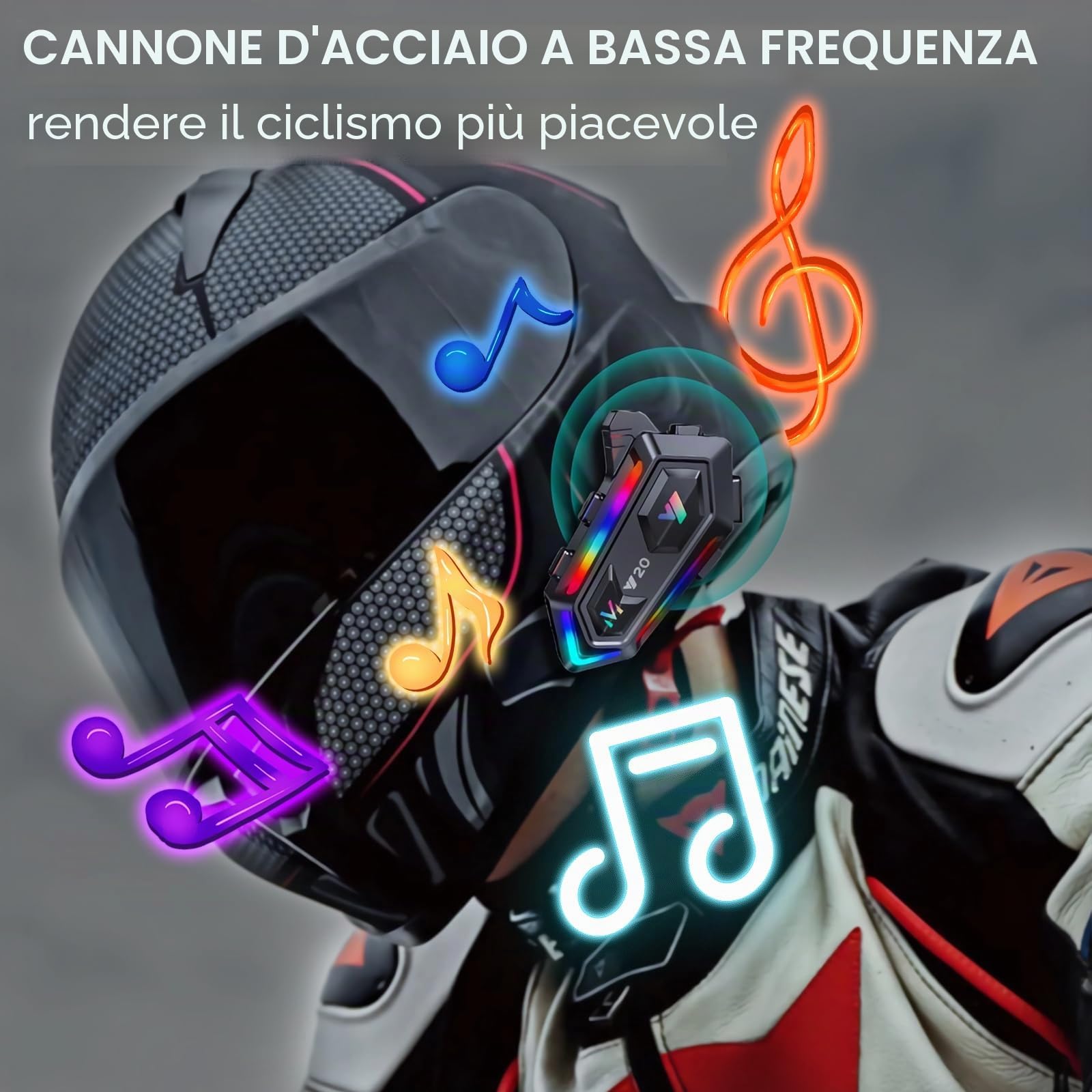OBEST Auricolare Bluetooth per Casco,Cuffie per casco da moto con illuminazione RGB, Bluetooth 5.3 per moto Dual Noise Cancellation Subwoofer, IPX6,1000 mAh,Casco-Moto-Cuffie-Auricolare-Singola