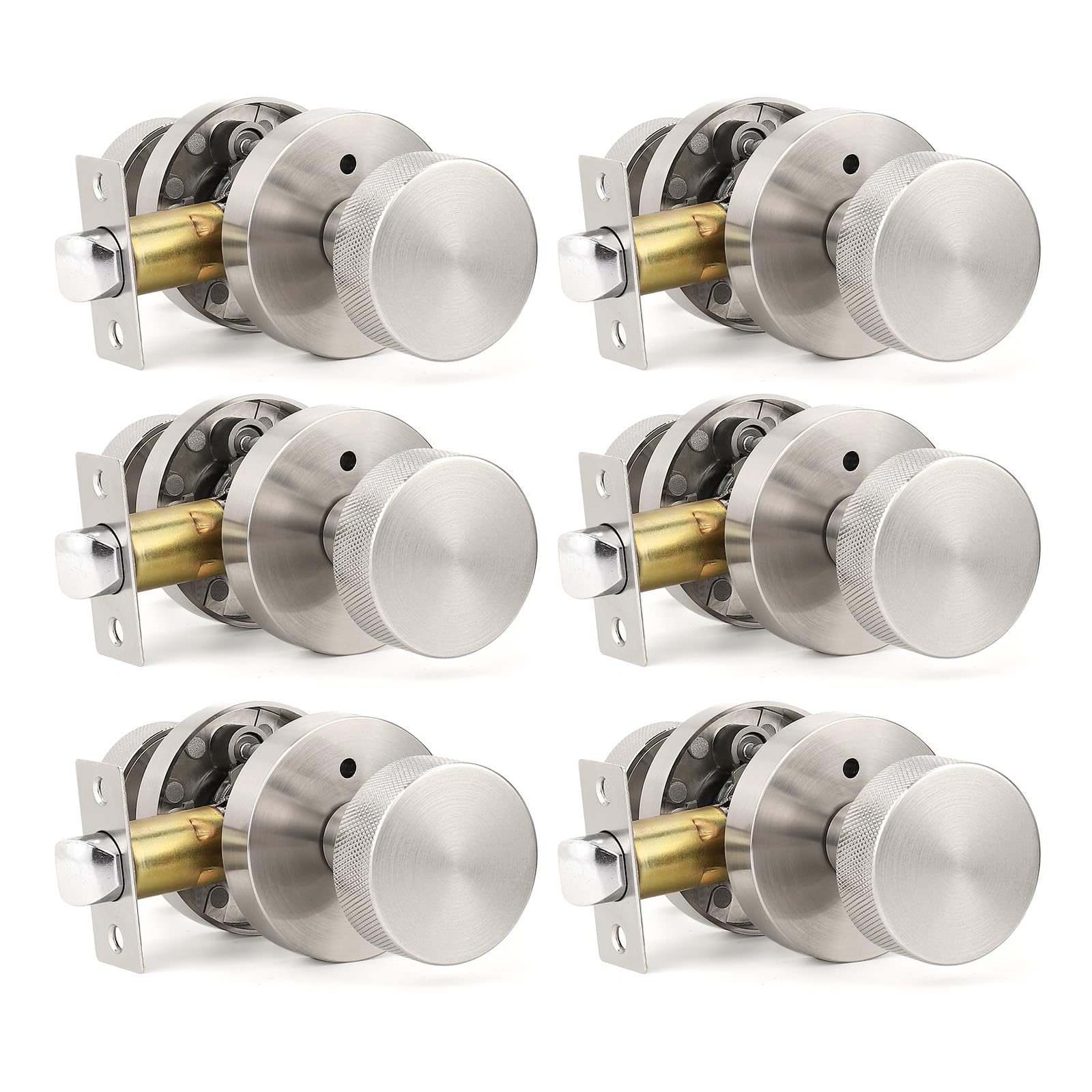 Brushed Nickel Privacy Door Knobs - 6 Pack -1