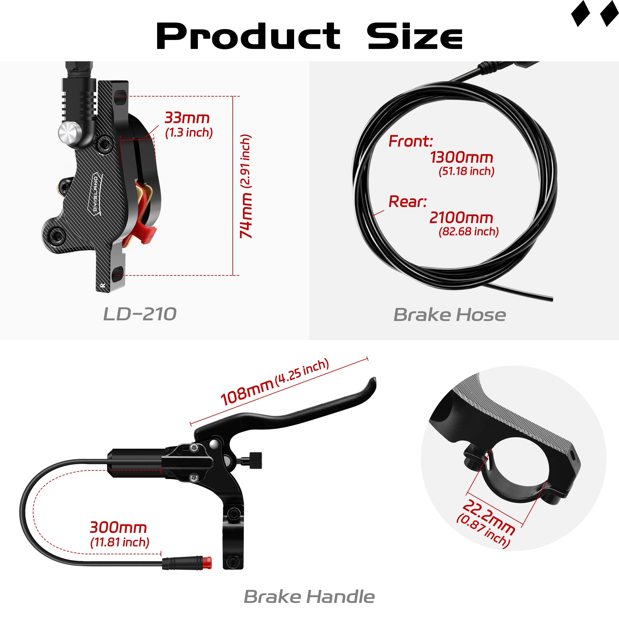 LD-210S Kit de Frenos de Disco hidráulicos,2-Pin/Kit de Frenos hidráulicos para Scooter eléctrico/E-Scooter