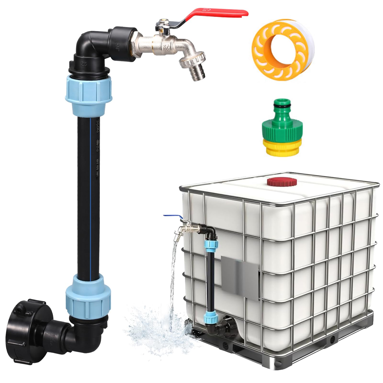 FePen Rubinetto Cisterna 1000 Litri Plastica, Rubinetto Cisterna 1000 Litri1, Adattatore per Serbatoio Ibc in Ottone, 3/4 Rubinetto per Tanica per Ibc Adattatore Giardino Industria (25CM