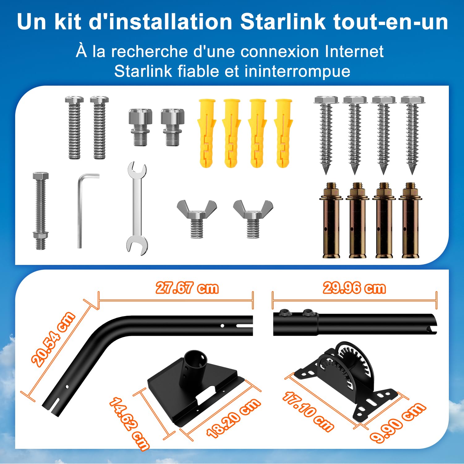 Support pour Starlink gen 3, kit de montage réglable compatible avec l'antenne parabolique standard V3, pour support de mât Starlink + adaptateur de tube Gen 3