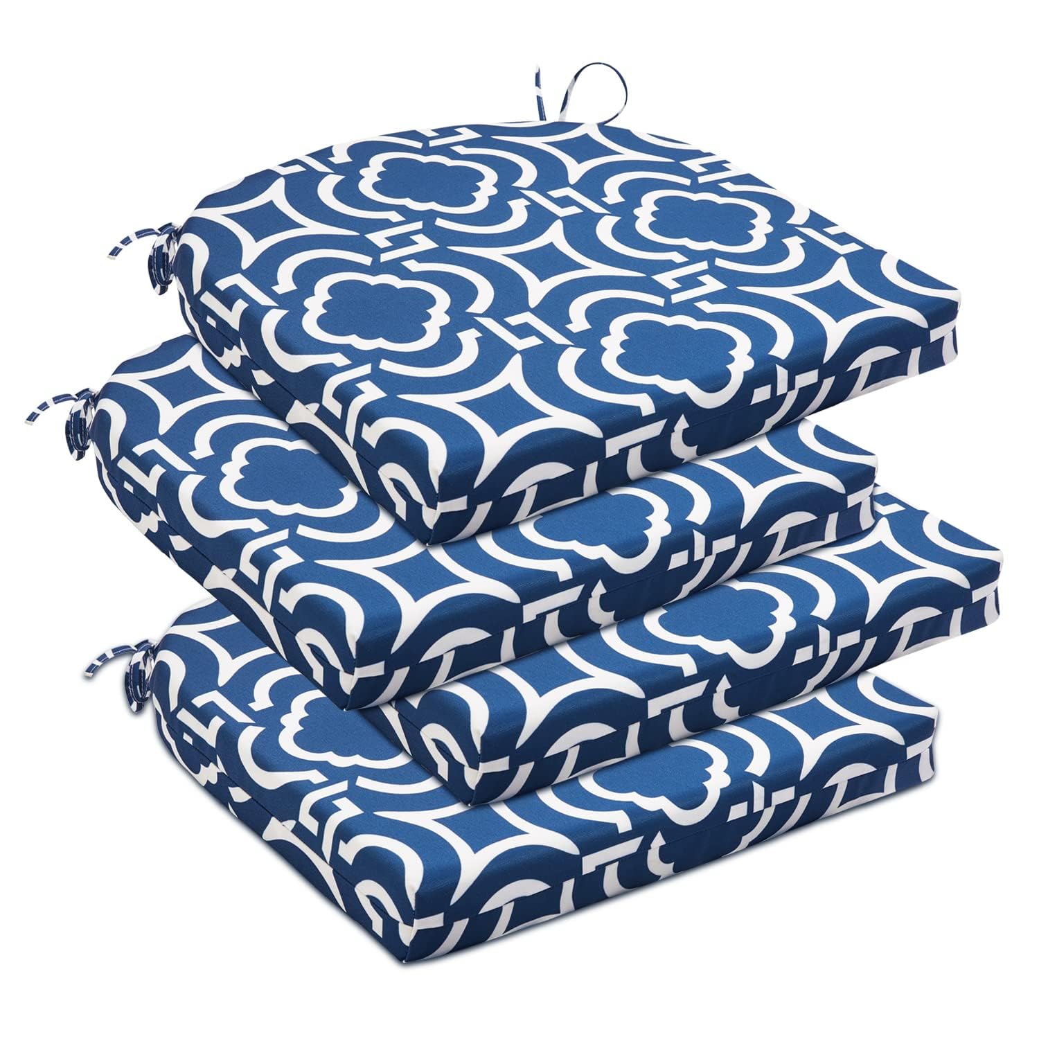downluxe Outdoor Chair Cushions Set of 4 for Patio Furniture, Water-Resistant Patio Chair Cushions with Ties, High Density Foam Outdoor Seat Cushion, 17" X 16" X 2", Circular Geometry