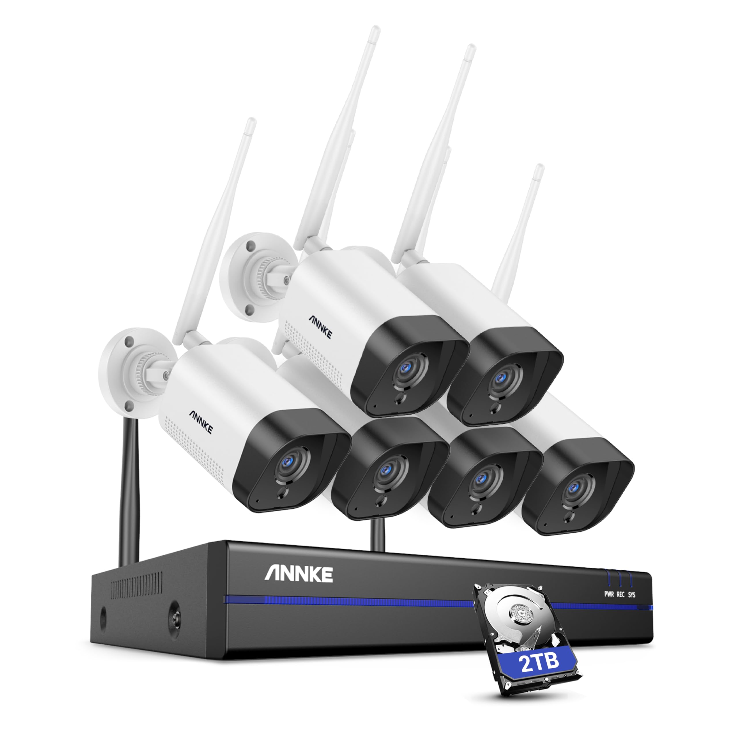 ANNKE Kit Videosorveglianza WiFi con Audio a 2 Vie, 10 Canali 5MP NVR e 6 Telecamere Esterne Wireless 3MP, Rilevamento di Persone/Veicoli, Visione Notturna IR 100ft, Compatibile con Alexa, 2TB