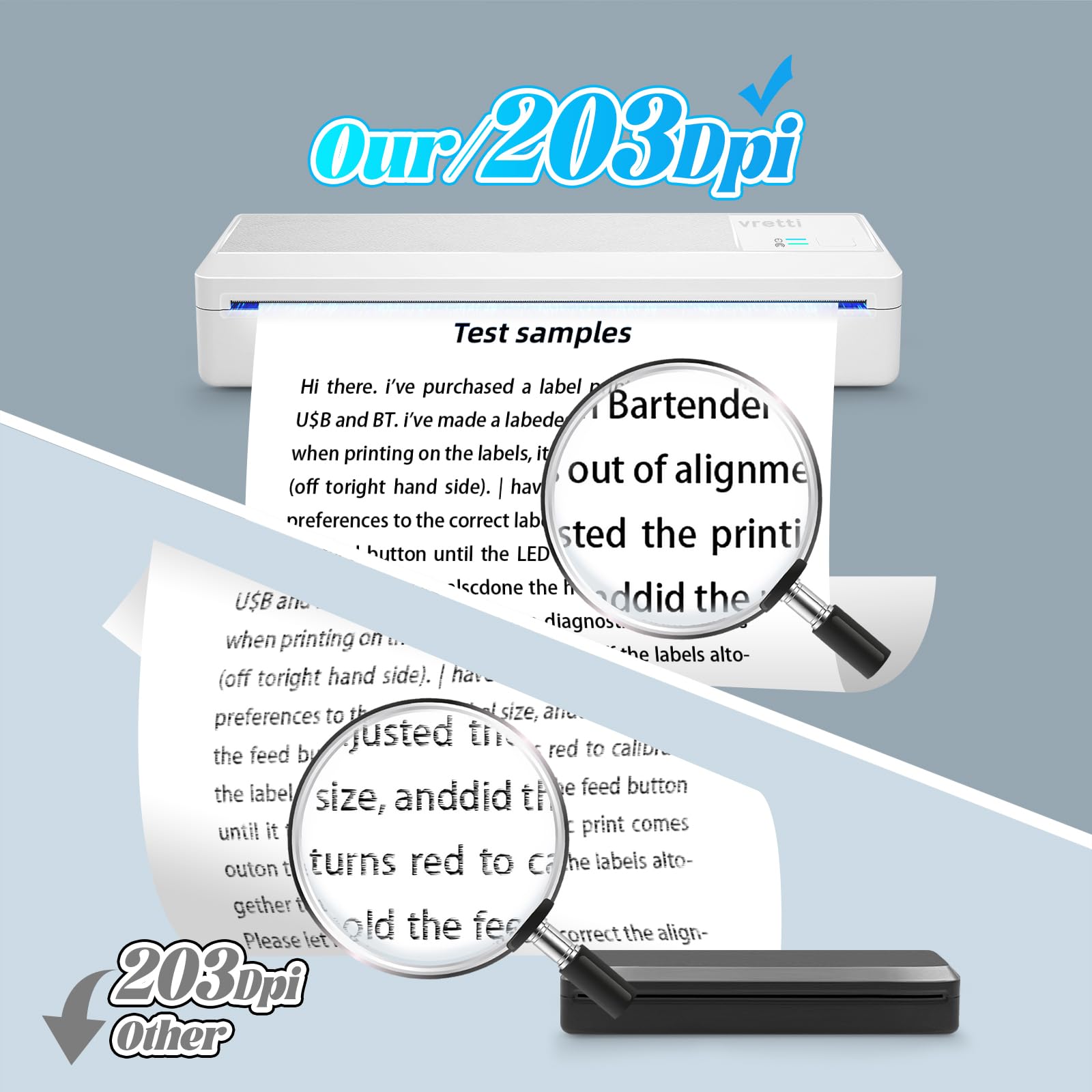 vretti Imprimante Portable Thermique sans Encre A4 Bluetooth USB