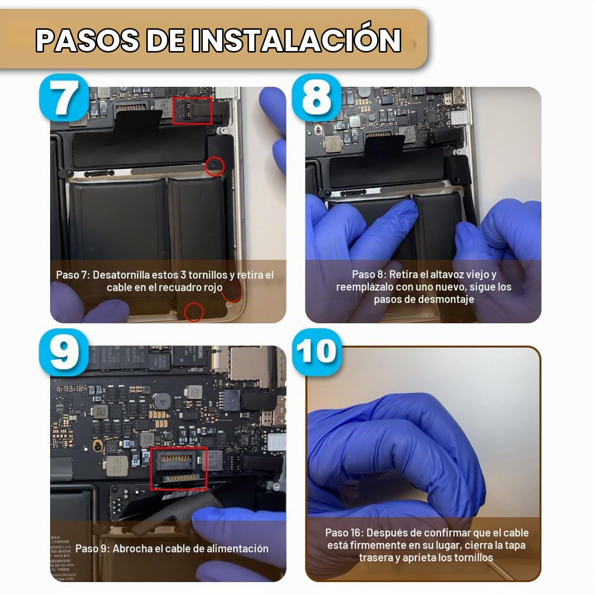Reemplazo de Altavoces Internos L&R Compatible Con Macbook Pro 13" Retina A1502 2012-2015 NR 609-0335-A - Conjunto de Reparación
