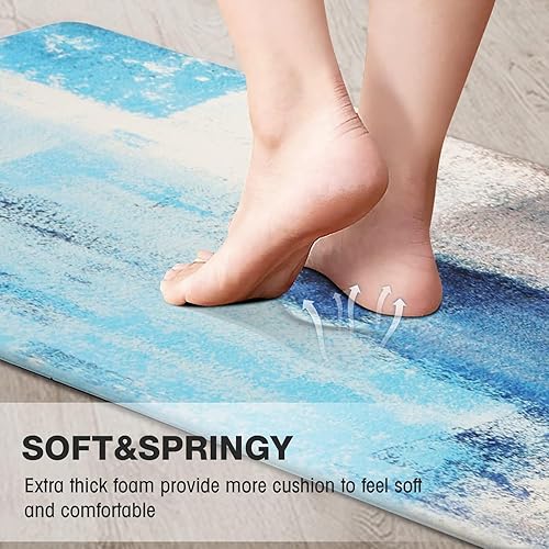 Miniatura 20 de MAYHMYO Juego de 2 tapetes de cocina antifatiga, diseño de mármol y azul, alfombrillas acolchadas y antideslizantes Azul,Azul y dorado,Marrón