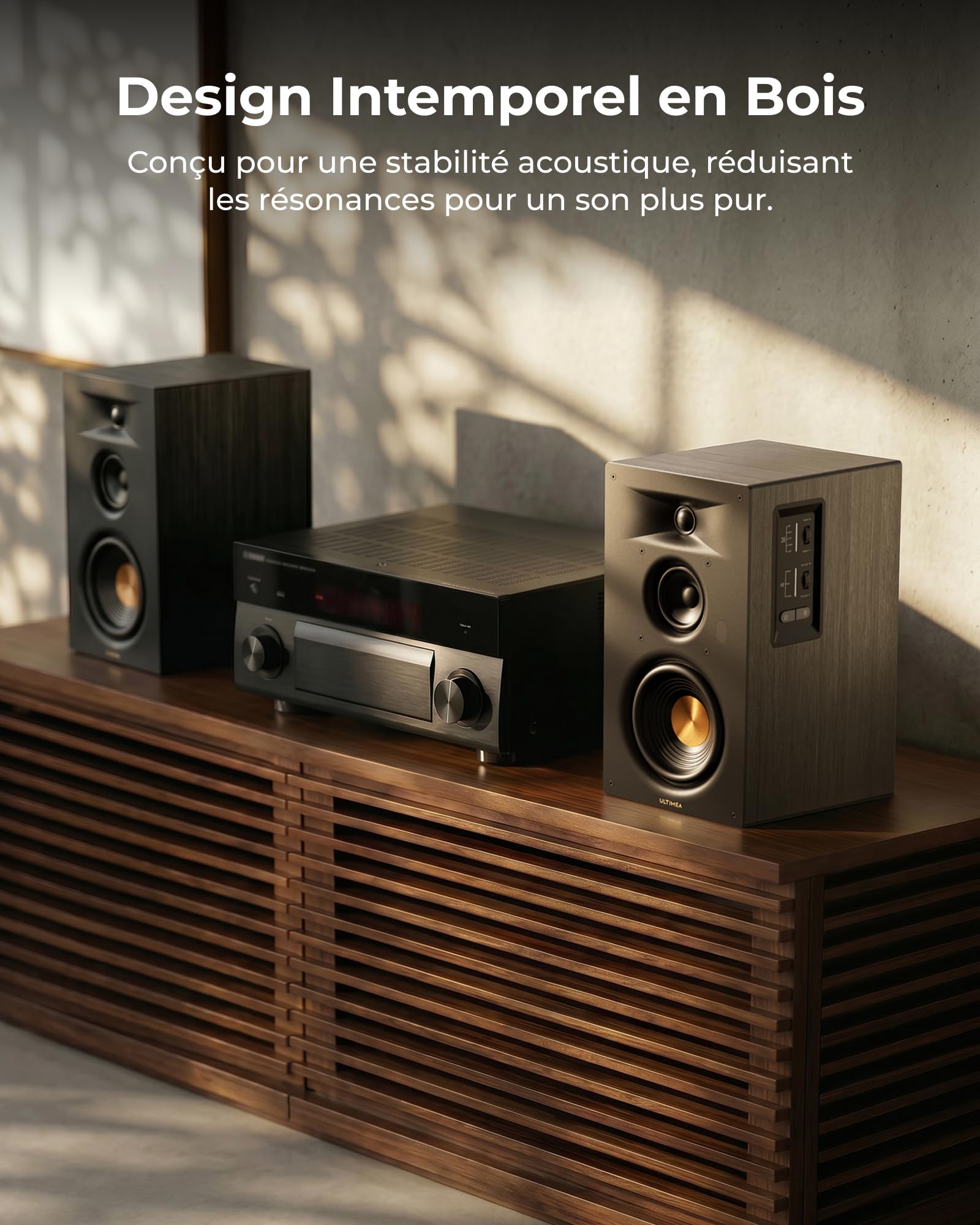 ULTIMEA Enceintes Bibliothèque Actives 3 Voies avec Woofer 5,25'', 70W RMS, App, Edge Horn & BassMX, Sortie SUB & HDMI Arc pour Home Cinéma, PC, Bluetooth 6.0, Auracast, Design sans Grille, BS-3