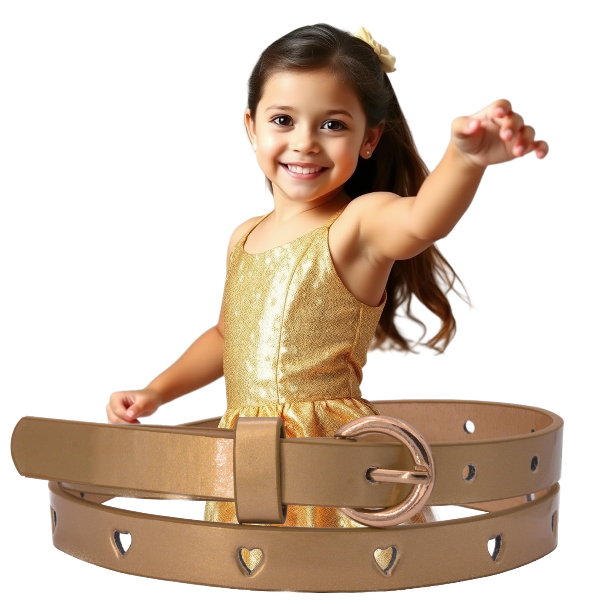 VOSSOT Lot De 4 Ceintures Élastiques Enfants - Sans Boucle, Motif Cœur - Pour Filles, Garçons - Confortable Et Ajustable